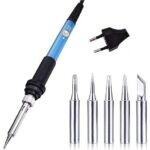 60W Temperature Adjustable Electric Solder Soldering Iron - Blue (Soldering Iron With Bits)