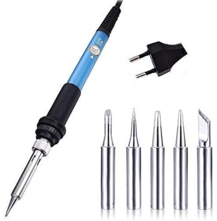 60W Temperature Adjustable Electric Solder Soldering Iron - Blue (Soldering Iron With Bits)